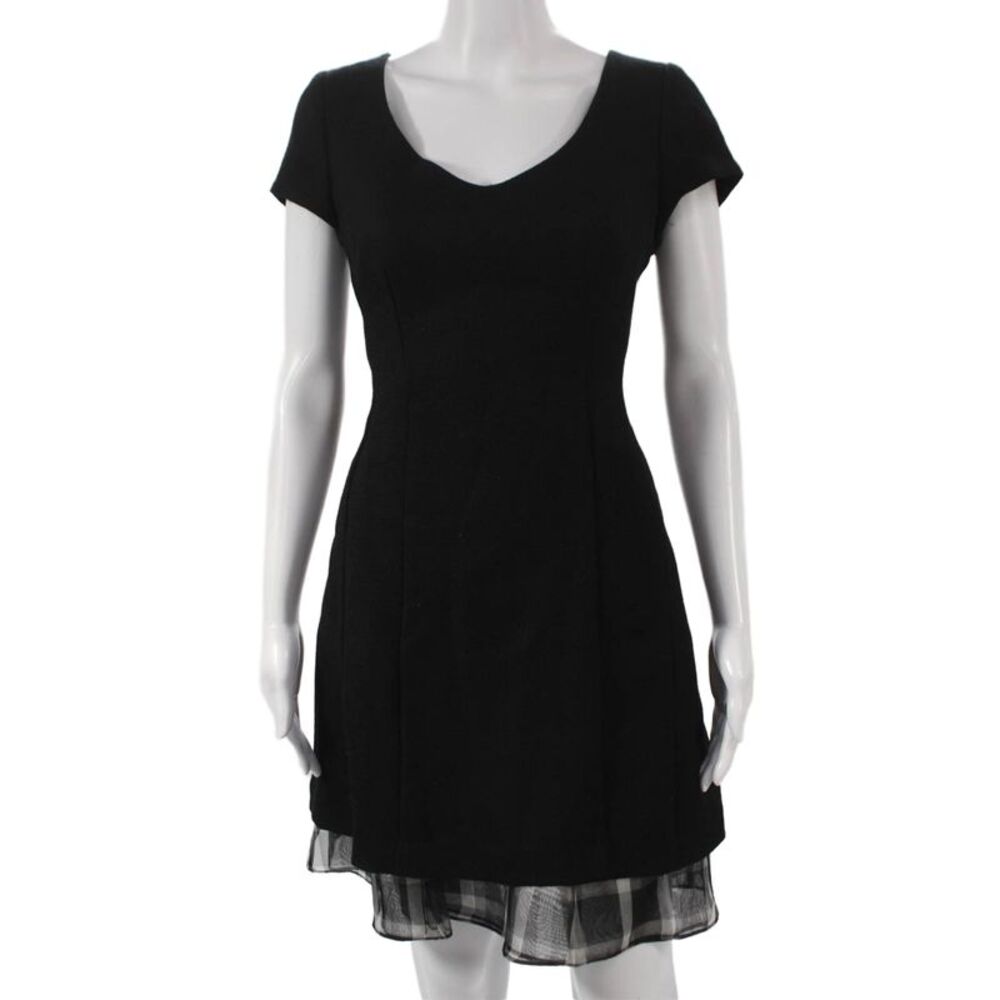 Thread Social Womens Black Wool V-Neck Mini Dress Short Sleeve Size 2